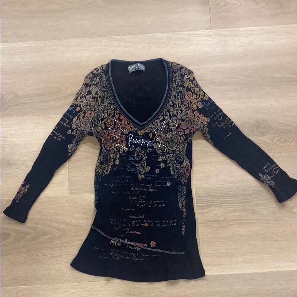 Y2K Vanilla Sugar Black Ribbed Stretchy V-Neck Top